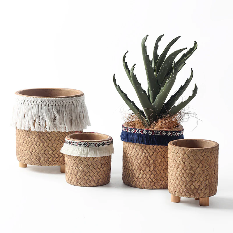 Ceramic Woven Basket Planter - Medium - Image 2