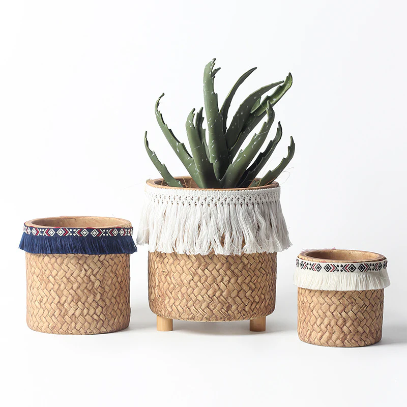 Ceramic Woven Basket Planter - Medium - Image 3